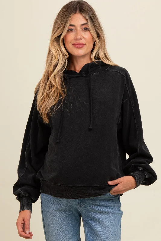 Black Vintage Wash Oversized Maternity Drawstring Hoodie Hoodie with Pattern Geometric Abstract Black Vintage Wash Oversized Maternity Drawstring Hoodie Hoodie with Pattern Geometric Abstract
