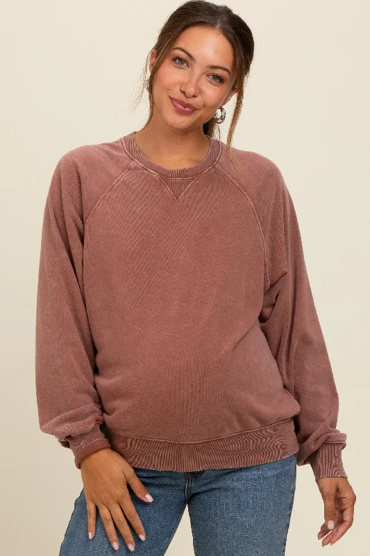 Brown Vintage Wash Relaxed Fit Maternity Sweatshirt Hoodie with Snap Buttons Easy Quick Brown Vintage Wash Relaxed Fit Maternity Sweatshirt Hoodie with Snap Buttons Easy Quick