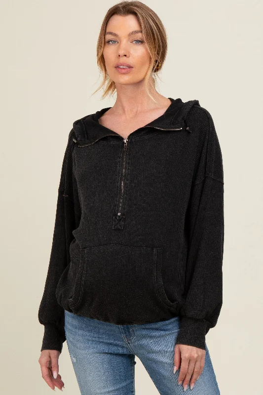 Charcoal Waffle Knit Half Zip Relaxed Fit Maternity Hoodie Hoodie with Frayed Bohemian Relaxed Charcoal Waffle Knit Half Zip Relaxed Fit Maternity Hoodie Hoodie with Frayed Bohemian Relaxed