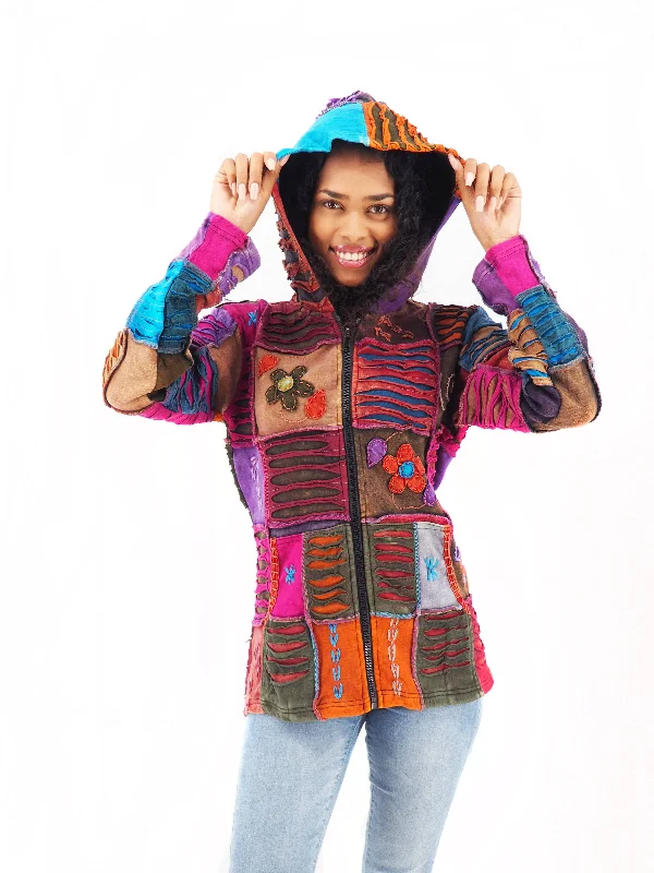 Handmade Patchwork Boho Hoodie 100% Pre-Washed Cotton Brown Magenta Tones S-M-L-XL Hoodie with Longline Fit Extended Stylish Handmade Patchwork Boho Hoodie 100% Pre-Washed Cotton Brown Magenta Tones S-M-L-XL Hoodie with Longline Fit Extended Stylish
