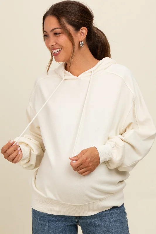 Cream Vintage Wash Oversized Maternity Drawstring Hoodie Hoodie with Print Artistic Unique Cream Vintage Wash Oversized Maternity Drawstring Hoodie Hoodie with Print Artistic Unique