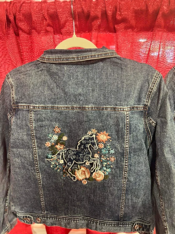 Grace in LA Women’s Embroidered Jean Jacket Fleece Fabric Down Fabric Feather Fabric Grace in LA Women’s Embroidered Jean Jacket Fleece Fabric Down Fabric Feather Fabric