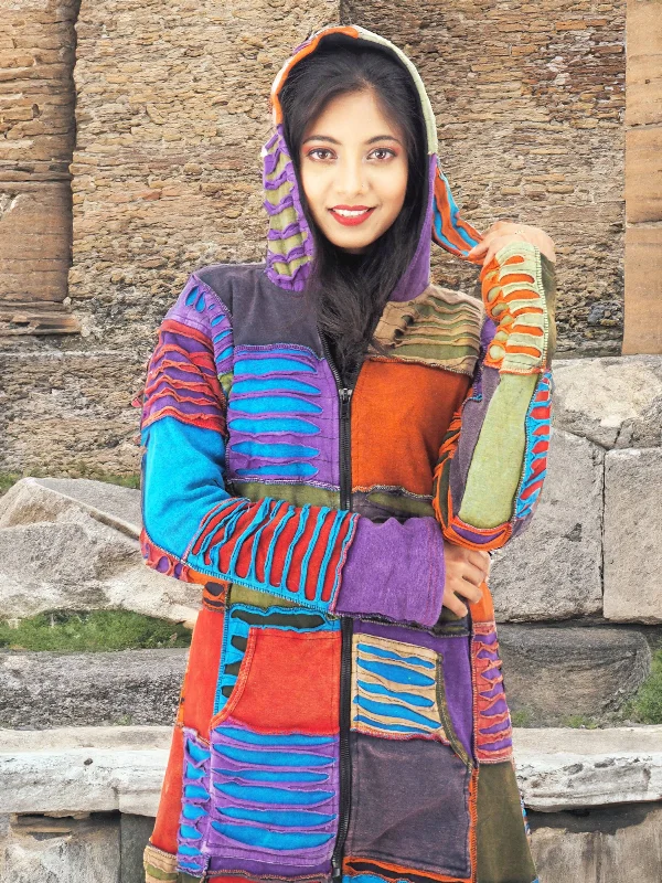 Handmade Patchwork Boho Hoodie 100% Pre-Washed Cotton Multi Color S-M-L-XL Hoodie with V-Neck Classic Versatile
