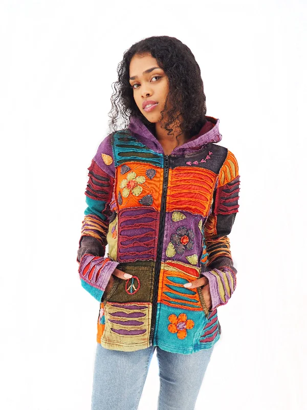 Handmade Patchwork Boho Hoodie 100% Pre-Washed Cotton Orange Purple Tones XXL Hoodie with Applique Textured Unique Handmade Patchwork Boho Hoodie 100% Pre-Washed Cotton Orange Purple Tones XXL Hoodie with Applique Textured Unique
