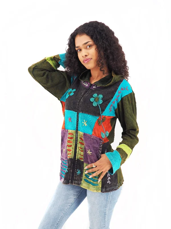 Handmade Patchwork Boho Hoodie 100% Pre-Washed Cotton Pixie Hood Blue S-M-L-XL Hoodie with Belted Waist Structured Tailored Handmade Patchwork Boho Hoodie 100% Pre-Washed Cotton Pixie Hood Blue S-M-L-XL Hoodie with Belted Waist Structured Tailored