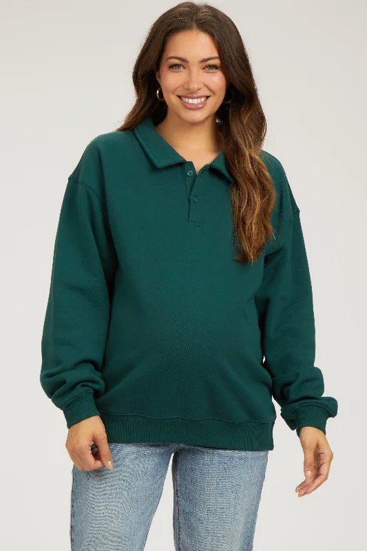 Hunter Green Collared Pullover Maternity Sweatshirt Hooded Sweatshirt Casual Wear Street Style Hunter Green Collared Pullover Maternity Sweatshirt Hooded Sweatshirt Casual Wear Street Style