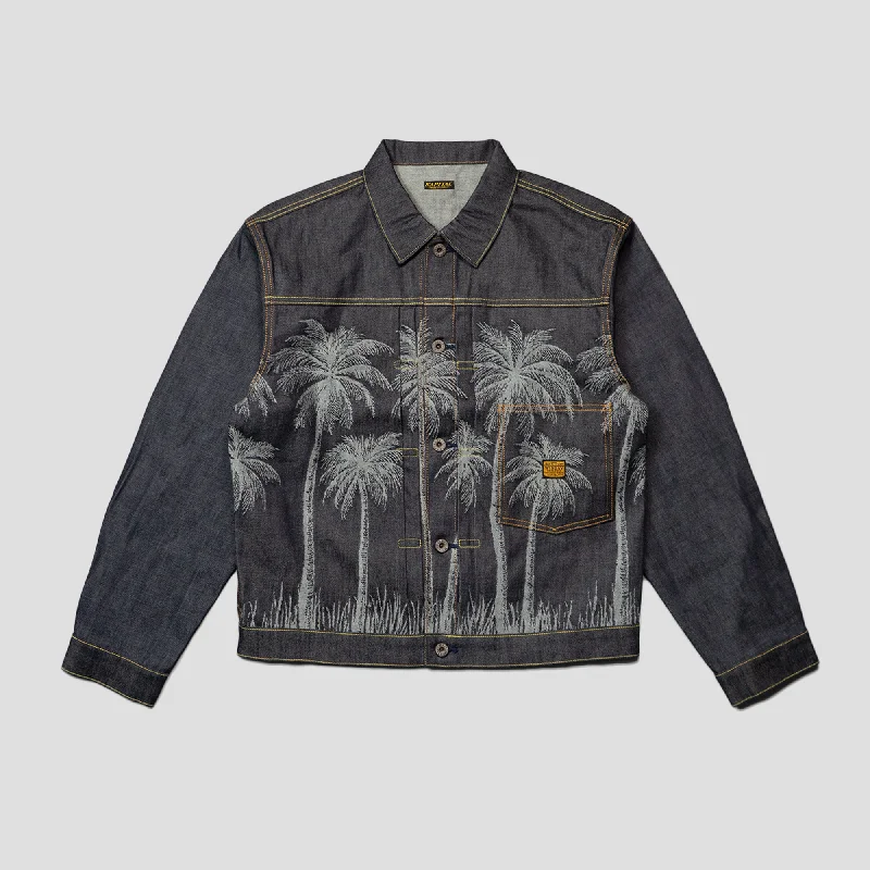12oz PALM TREE JACUQARD DENIM 1st JACKET Striped Jacket Polka Dot Jacket Floral Jacket