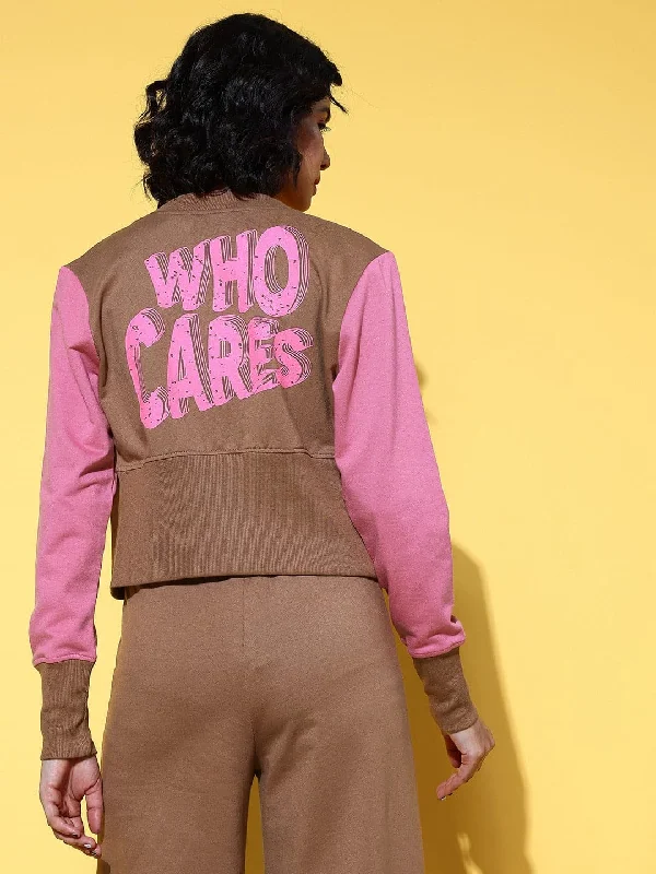 Women Brown Who Cares Color Block Crop Jacket Denim Jacket Leather Jacket Suede Jacket Women Brown Who Cares Color Block Crop Jacket Denim Jacket Leather Jacket Suede Jacket