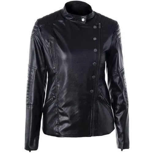 Fitted Oblique Zipper PU Biker Jacket - Black L Faux Fur Jacket Real Fur Jacket Shearling Jacket Fitted Oblique Zipper PU Biker Jacket - Black L Faux Fur Jacket Real Fur Jacket Shearling Jacket