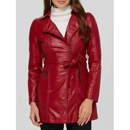 Asymmetrical Belted Faux Leather Jacket - Wine Red 3xl Wool Fabric Cashmere Fabric Tweed Fabric Asymmetrical Belted Faux Leather Jacket - Wine Red 3xl Wool Fabric Cashmere Fabric Tweed Fabric