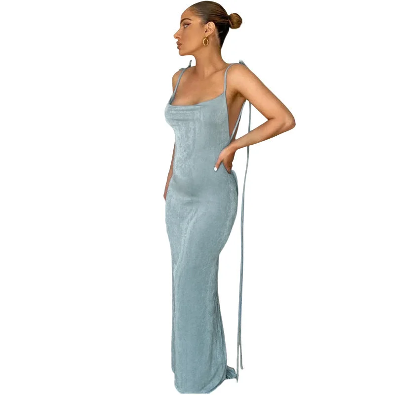 2022 Women Swing Collar Backless Maxi Dress Sexy Spaghetti Strap Slim Sleeveless Prom Dress Long Club Party Beach Dress Outfits Stylish A-Line Maxi Dress 2022 Women Swing Collar Backless Maxi Dress Sexy Spaghetti Strap Slim Sleeveless Prom Dress Long Club Party Beach Dress Outfits Stylish A-Line Maxi Dress