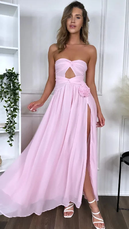 Dominique Pink Strapless and Corsage Detail Maxi Dress Comfortable Bohemian Maxi Dress Dominique Pink Strapless and Corsage Detail Maxi Dress Comfortable Bohemian Maxi Dress