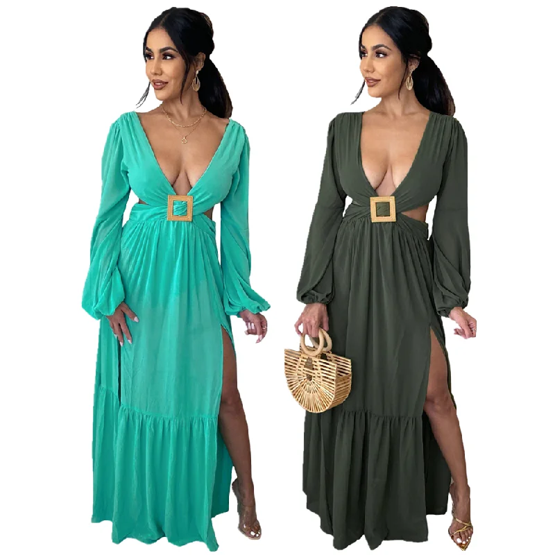 Dropshipping Solid Color Hollow Out Backless V Neck Irregular Long Maxi Dress For Women With Lantern Sleeve Classic Solid Maxi Dress Dropshipping Solid Color Hollow Out Backless V Neck Irregular Long Maxi Dress For Women With Lantern Sleeve Classic Solid Maxi Dress