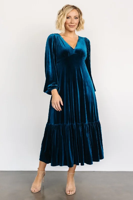 Erika Velvet Maxi Dress | Sapphire Trendy Maxi Dress with Lace