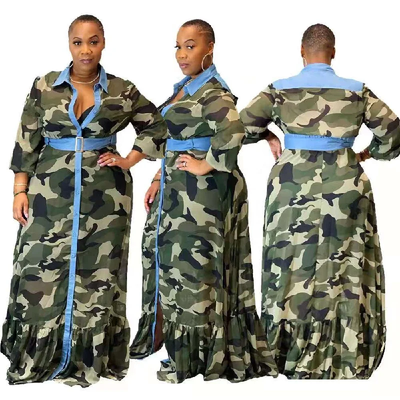 J&H fashion New Ruffle Dress Button Collar Shirt Longsleeve V Neck Long Loose Maxi Dress with Belth Camouflage Print Casual Wear Trendy Satin Maxi Dress J&H fashion New Ruffle Dress Button Collar Shirt Longsleeve V Neck Long Loose Maxi Dress with Belth Camouflage Print Casual Wear Trendy Satin Maxi Dress