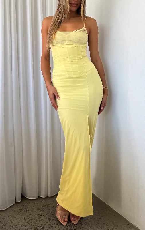 Just Be Friends Maxi Dress Lemon Comfortable Pleated Maxi Dress