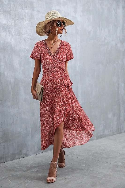 Knox Paisley High Low Ruffle Maxi Dress - FINAL SALE Comfortable Plunging Neckline Maxi Dress Knox Paisley High Low Ruffle Maxi Dress - FINAL SALE Comfortable Plunging Neckline Maxi Dress