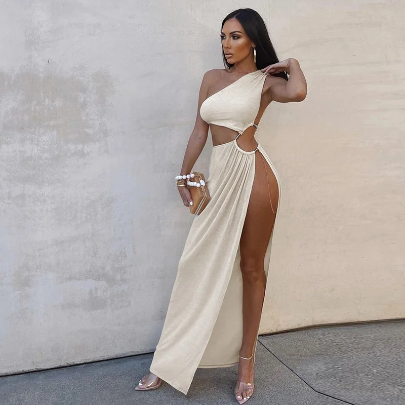 Lagerfe1243 One Shoulder Hollow Out Hole Sexy Sleeveless Side Slit Women Elegant Maxi Dress Party Club Evening Wedding Clothing Cozy Knit Maxi Dress Lagerfe1243 One Shoulder Hollow Out Hole Sexy Sleeveless Side Slit Women Elegant Maxi Dress Party Club Evening Wedding Clothing Cozy Knit Maxi Dress