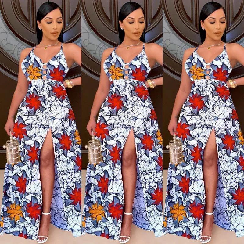 Maxi Dress Ladies Summer Digital Print Backless Straps Fashion Slit Swing Long Dress Trendy Ruffled Maxi Dress Maxi Dress Ladies Summer Digital Print Backless Straps Fashion Slit Swing Long Dress Trendy Ruffled Maxi Dress