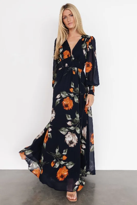 Olivia Maxi Dress | Midnight Navy Floral Comfortable T-Shirt Maxi Dress