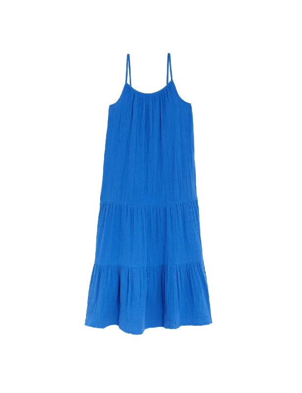 Pure Cotton Tiered Maxi Dress Fashionable Open-Back Maxi Dress