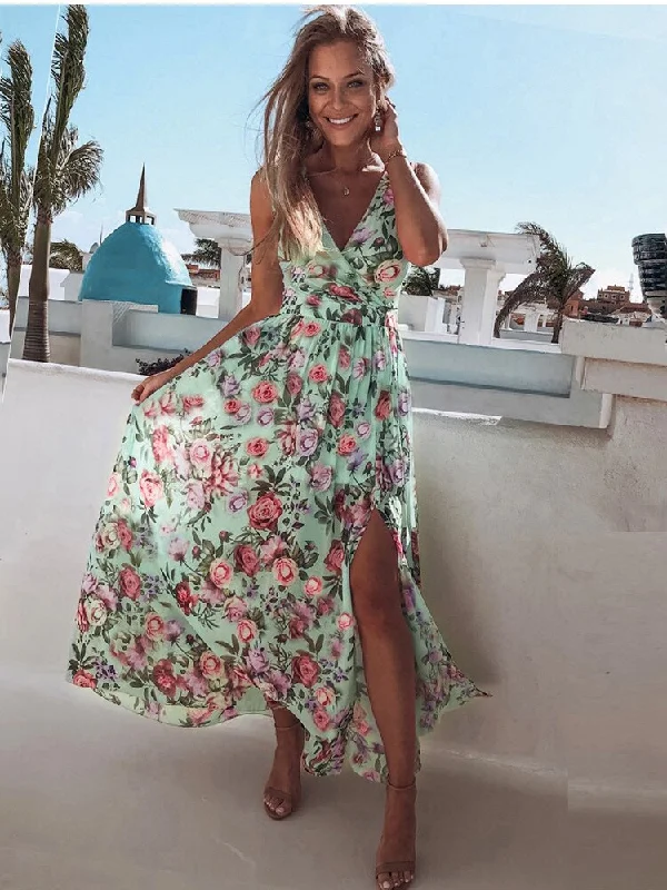 FashionSierra - Chiffon Fashion V-neck Sleeveless Print Maxi Dress Comfortable Bohemian Maxi Dress FashionSierra - Chiffon Fashion V-neck Sleeveless Print Maxi Dress Comfortable Bohemian Maxi Dress