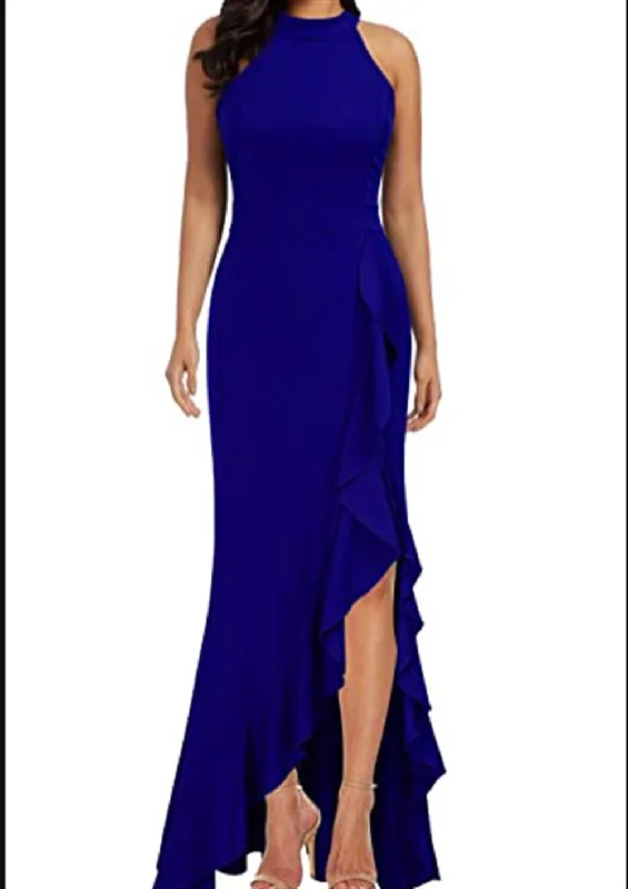 Sunlit Soiree Satin High Low Ruffle Maxi Dress - Cobalt Blue - FINAL SALE Stylish One-Shoulder Maxi Dress Sunlit Soiree Satin High Low Ruffle Maxi Dress - Cobalt Blue - FINAL SALE Stylish One-Shoulder Maxi Dress