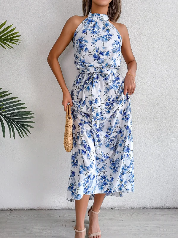 Sure Thing Floral Chiffon Halter Maxi Dress - Blue - FINAL SALE Elegant Floral Maxi Dress Sure Thing Floral Chiffon Halter Maxi Dress - Blue - FINAL SALE Elegant Floral Maxi Dress