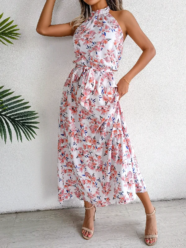Sure Thing Floral Chiffon Halter Maxi Dress - Cream - FINAL SALE Chic Sleeveless Maxi Dress Sure Thing Floral Chiffon Halter Maxi Dress - Cream - FINAL SALE Chic Sleeveless Maxi Dress