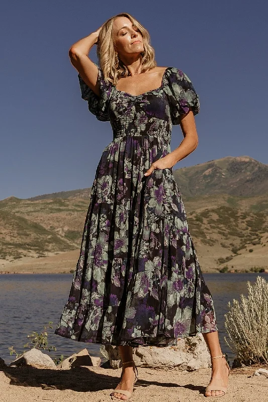 Suzy Maxi Dress | Dark Blue Multi Elegant Maxi Dress with Pockets