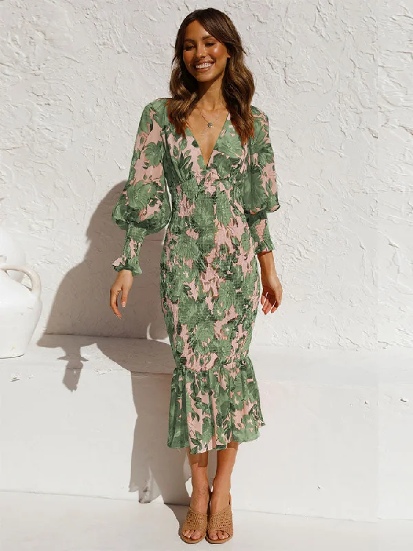 FashionSierra - Women Sexy V Neck Floral Printed Ruffle Maxi Dresses Cozy Cold-Shoulder Maxi Dress FashionSierra - Women Sexy V Neck Floral Printed Ruffle Maxi Dresses Cozy Cold-Shoulder Maxi Dress