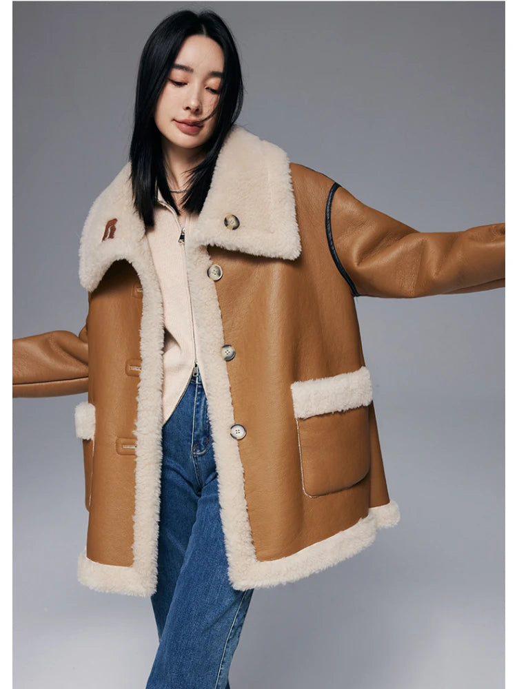 Double-sided Wear Wool Jacket for Women Autumn Winter 100% Real Fur Coat Natural Sheep Loose Warm Luxury Street coat Collared Jacket Crew Neck Jacket Turtle Neck Jacket Double-sided Wear Wool Jacket for Women Autumn Winter 100% Real Fur Coat Natural Sheep Loose Warm Luxury Street coat Collared Jacket Crew Neck Jacket Turtle Neck Jacket