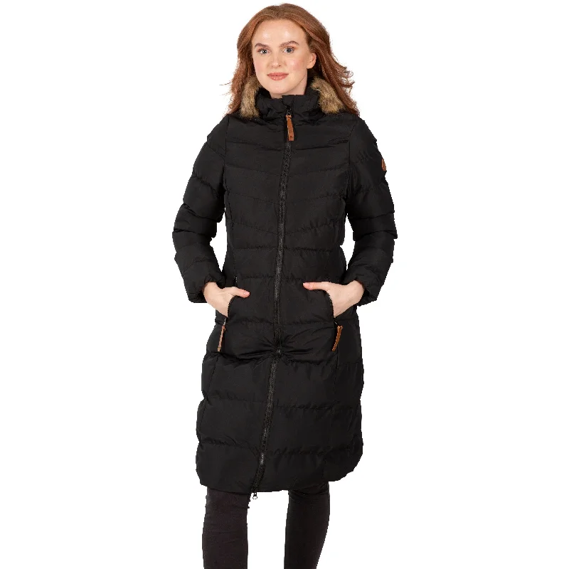 Audrey Women's Padded Long Length Jacket in Black Front Pockets Side Pockets Patch Pockets Audrey Women's Padded Long Length Jacket in Black Front Pockets Side Pockets Patch Pockets