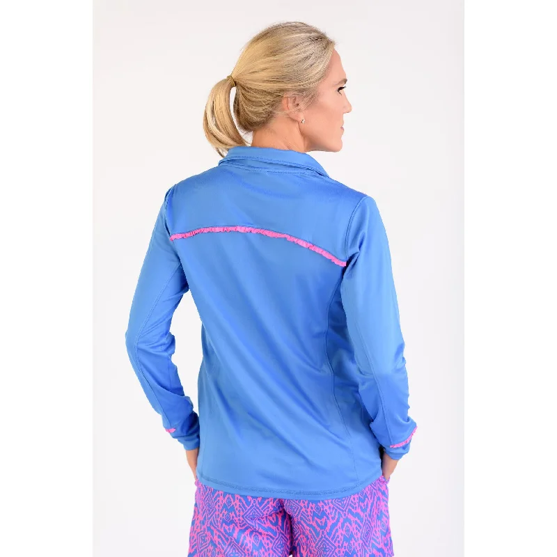 Even Par Quarter Zip Golf Jacket- Bright Blue w/Hot Pink Fleece Fabric Down Fabric Feather Fabric Even Par Quarter Zip Golf Jacket- Bright Blue w/Hot Pink Fleece Fabric Down Fabric Feather Fabric