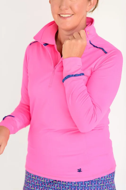 Even Par Quarter Zip Golf Jacket - Hot Pink w/Navy Appliqued Jacket Beaded Jacket Sequined Jacket Even Par Quarter Zip Golf Jacket - Hot Pink w/Navy Appliqued Jacket Beaded Jacket Sequined Jacket