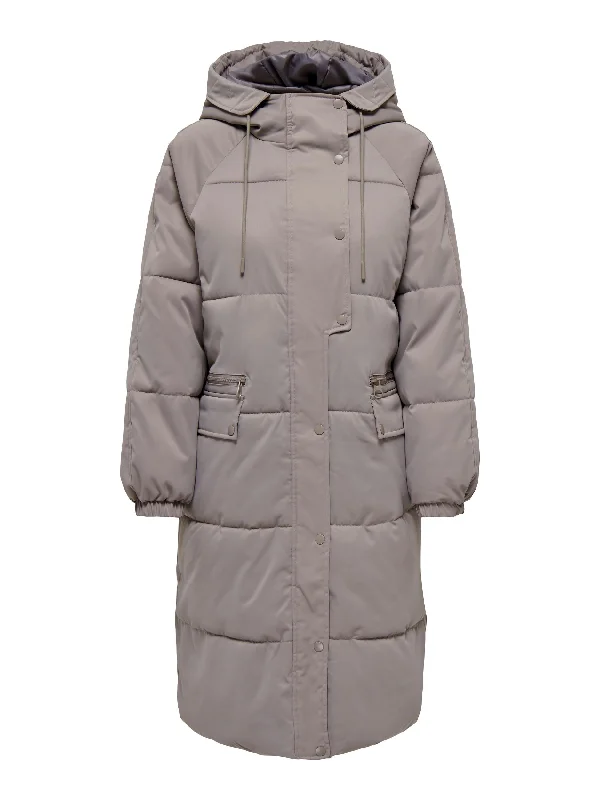JDY Tiger Padded Hood Long Jacket-DRIFTWOOD Belted Jacket Elasticated Jacket Padded Jacket JDY Tiger Padded Hood Long Jacket-DRIFTWOOD Belted Jacket Elasticated Jacket Padded Jacket