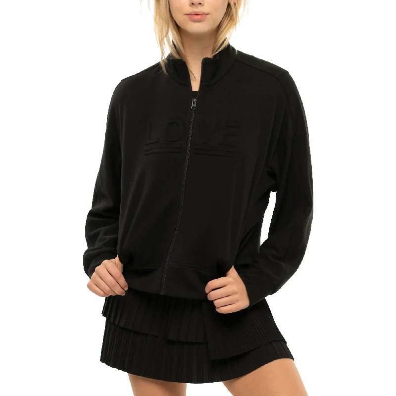 Lucky in Love Love In Action French Terry Black Womens Tennis Jacket Zippered Jacket Buttoned Jacket Snapped Jacket Lucky in Love Love In Action French Terry Black Womens Tennis Jacket Zippered Jacket Buttoned Jacket Snapped Jacket
