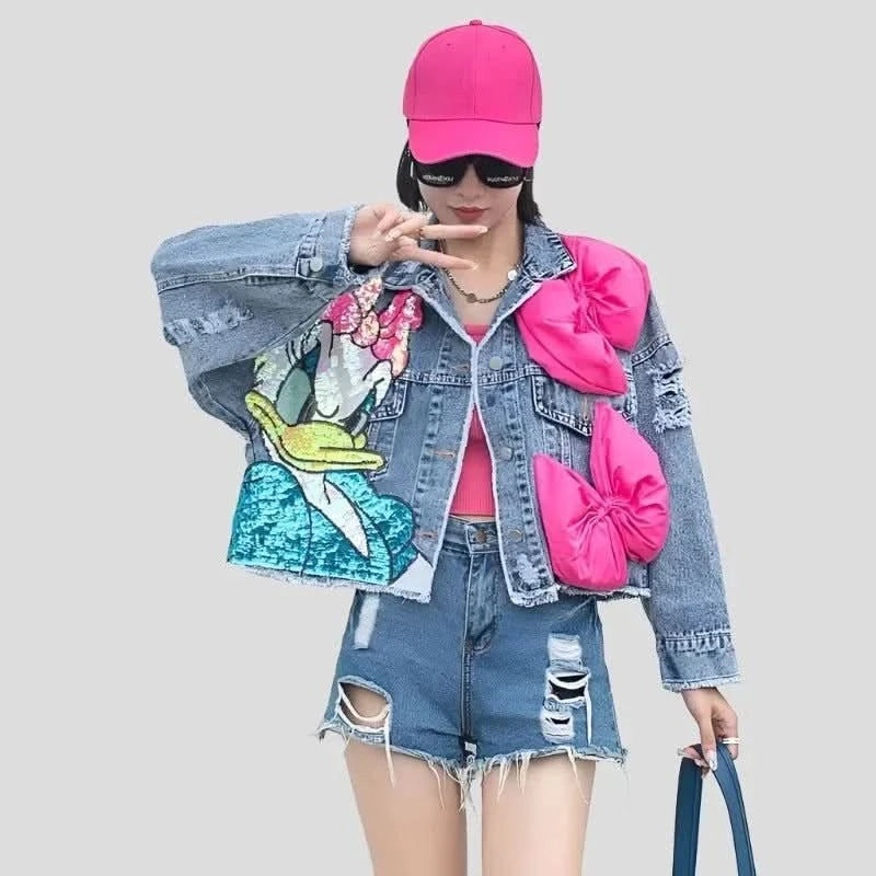 Short Jean Jacket with Cartoon Sequins for Teens Rayon Jacket Velvet Jacket Corduroy Jacket Short Jean Jacket with Cartoon Sequins for Teens Rayon Jacket Velvet Jacket Corduroy Jacket