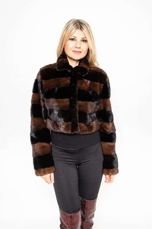 76 | Two-Tone Dark Brown Mink Fur Crop Jacket Wool Jacket Cashmere Jacket Tweed Jacket 76 | Two-Tone Dark Brown Mink Fur Crop Jacket Wool Jacket Cashmere Jacket Tweed Jacket