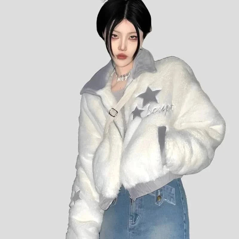 Star-Print Winter Short Jacket for Women Rayon Fabric Velvet Fabric Corduroy Fabric Star-Print Winter Short Jacket for Women Rayon Fabric Velvet Fabric Corduroy Fabric