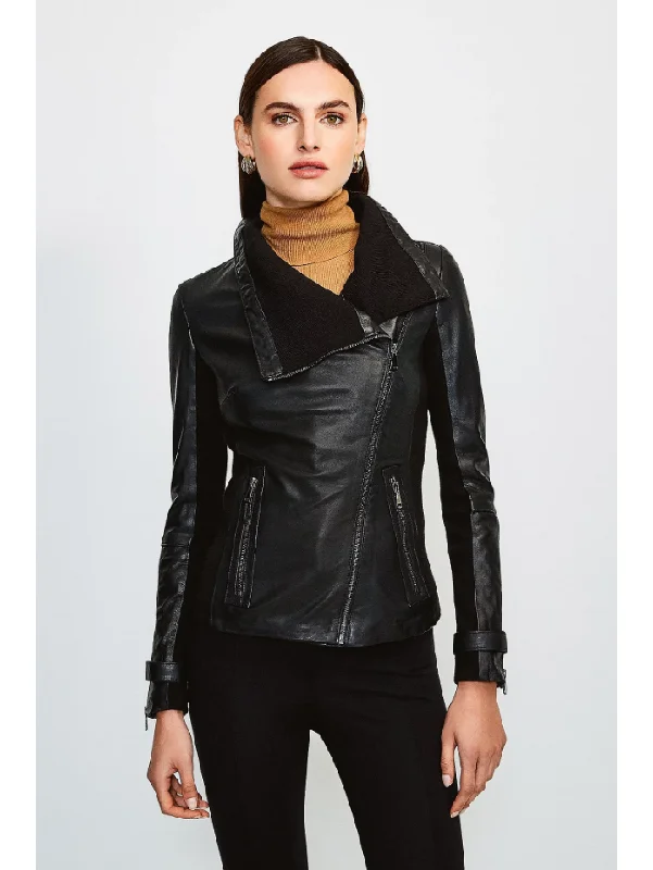Women’s Black Leather Biker Jacket Cotton Side Panels Striped Jacket Polka Dot Jacket Floral Jacket Women’s Black Leather Biker Jacket Cotton Side Panels Striped Jacket Polka Dot Jacket Floral Jacket