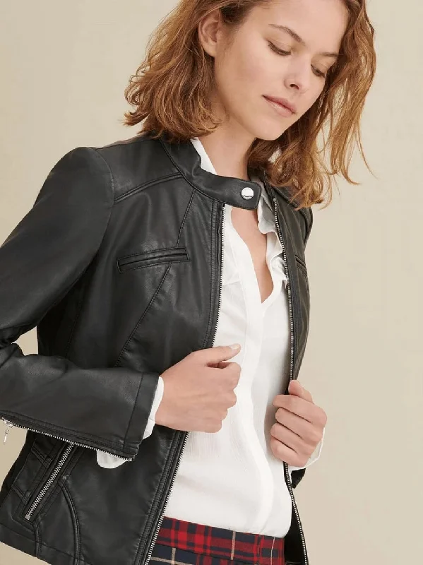 Women’s Black Leather Jacket Genuine Sheepskin Elasticated Jacket Padded Jacket Insulated Jacket Women’s Black Leather Jacket Genuine Sheepskin Elasticated Jacket Padded Jacket Insulated Jacket