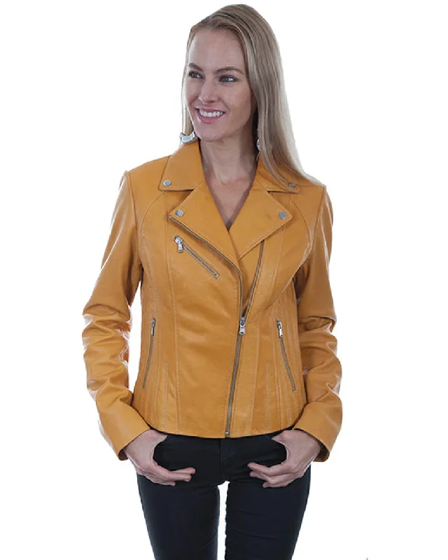 Women's Lambskin Motorcycle Leather Jacket - Butterscotch Jacket Blazer Coat