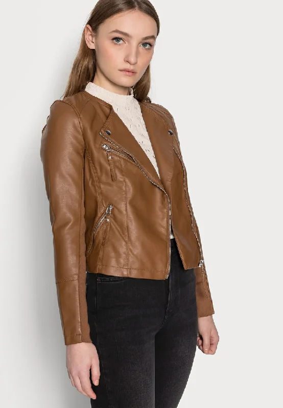 Women’s Tan Brown Genuine Leather Biker Jacket Notch Collar Peter Pan Collar Cowl Neck Women’s Tan Brown Genuine Leather Biker Jacket Notch Collar Peter Pan Collar Cowl Neck