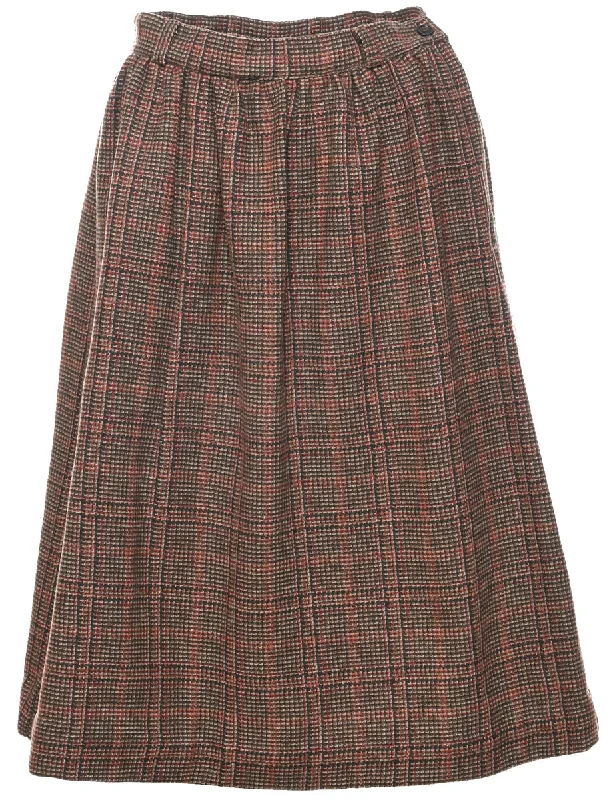 Checked Pattern Midi Skirt - M silk skirt sleek