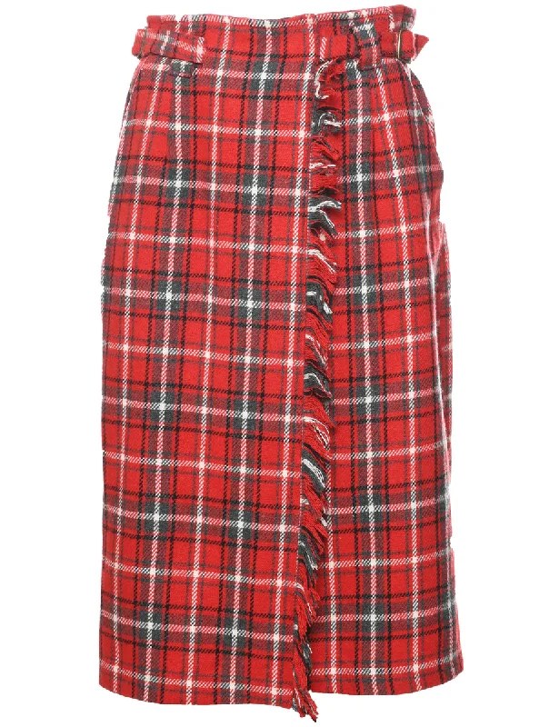 Checked Pencil Skirt - S a-line skirt cut