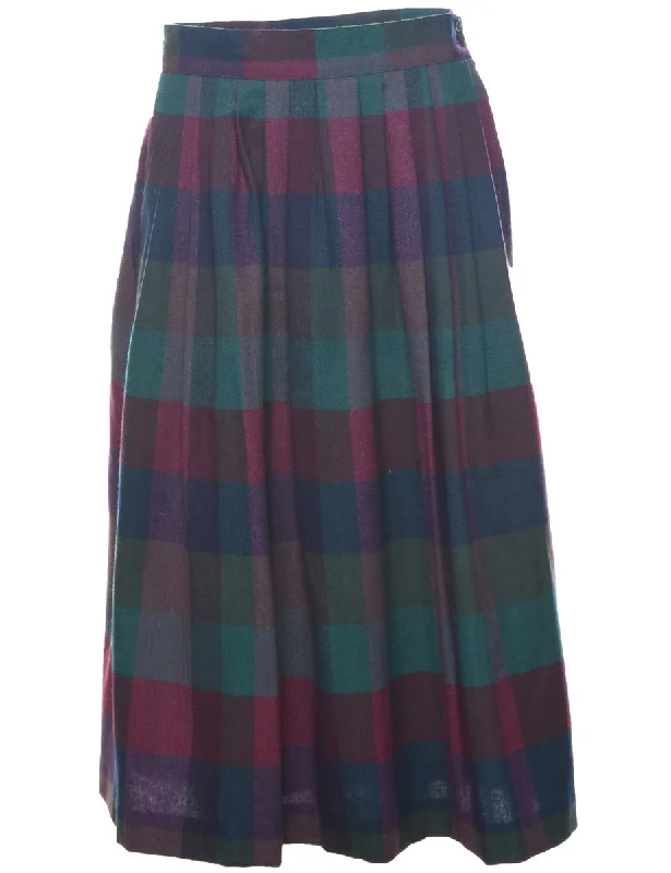 Checked Pleated Skirt - M wool skirt warm