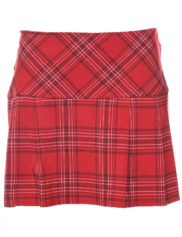 Checked Pleated Skirt - M corduroy skirt durable