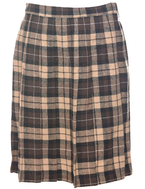 Checked Pleated Skirt - M cashmere skirt fine