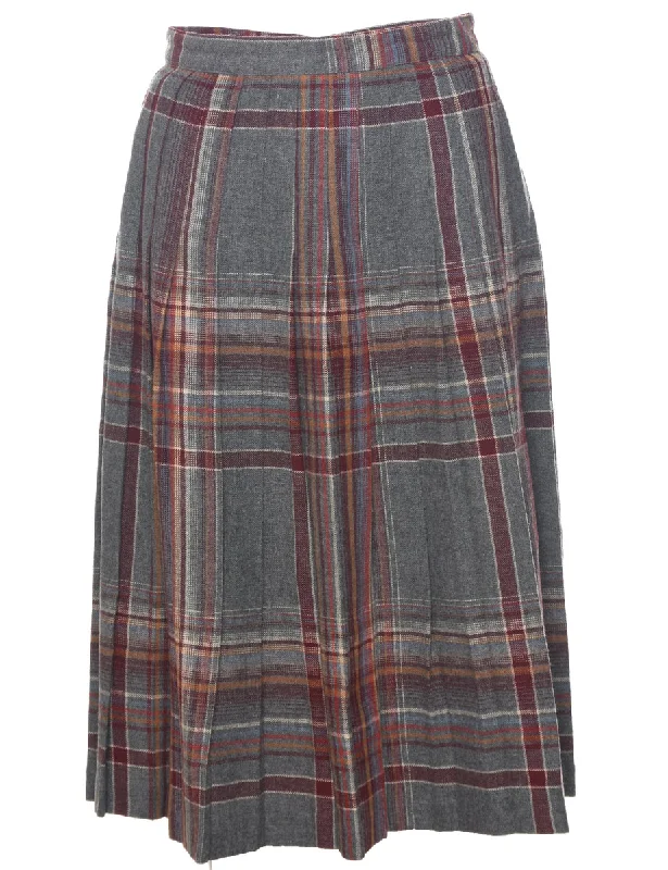 Checked Pleated Skirt - S velvet skirt glossy